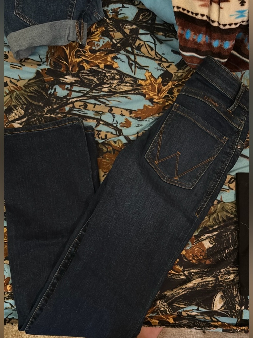 Wrangler Willow Dark Blue Riding Jeans with Brown Stitching